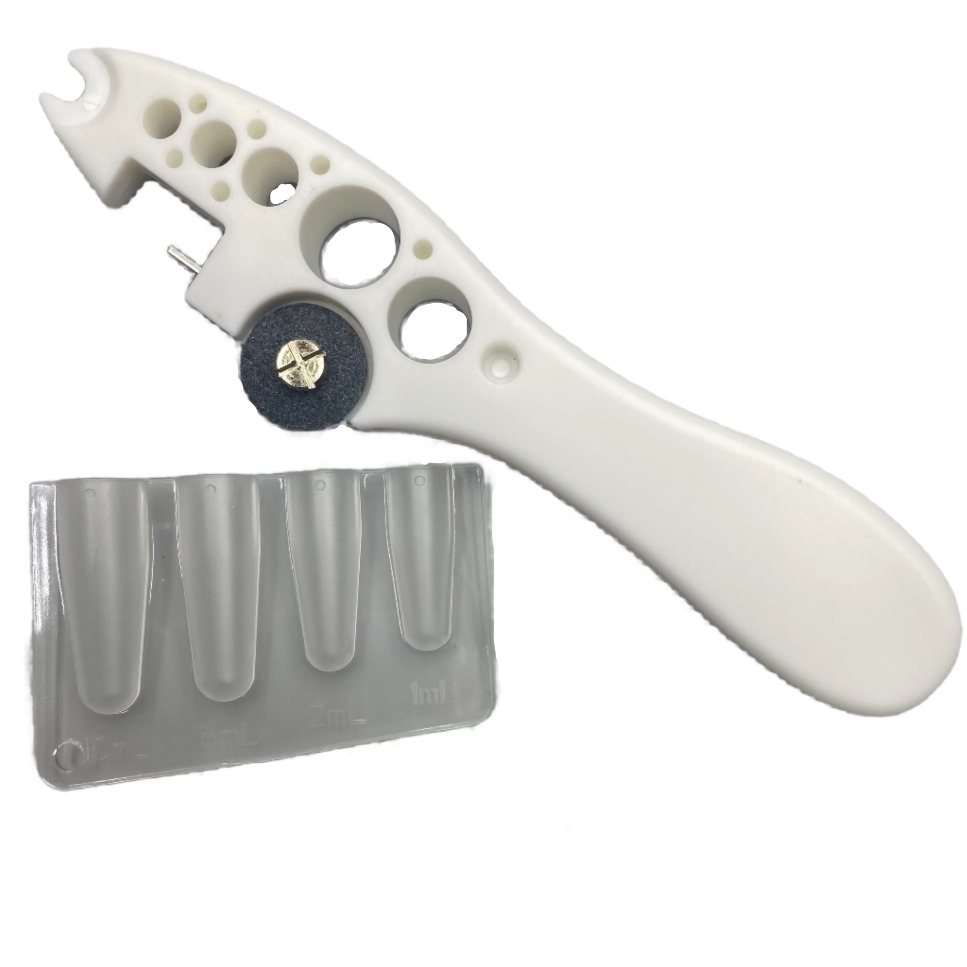 White ampoule cutting stone with a clear ampoule safety snap tool