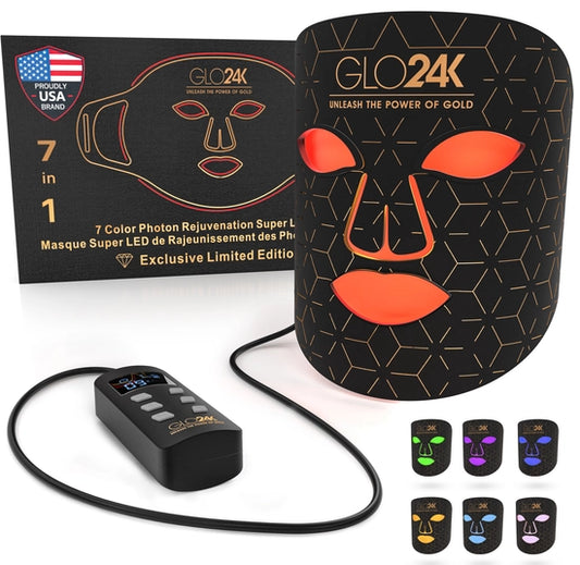 GLO24K 7 Color LED Photon Rejuvenation Super Mask Red Light - XQ