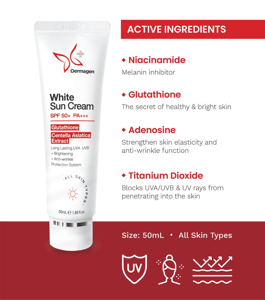 Dermagen White Sun Cream SPF 50+ PA+++ (w. Glutathione) 1.76oz - XQ