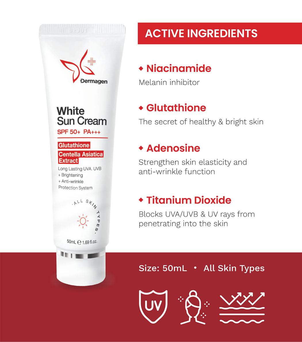 Dermagen White Sun Cream SPF 50+ PA+++ (w. Glutathione) 1.76oz - XQ