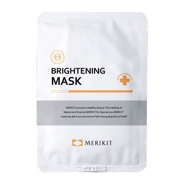 White MERIKIT Brightening Mask packet with orange text and logo.